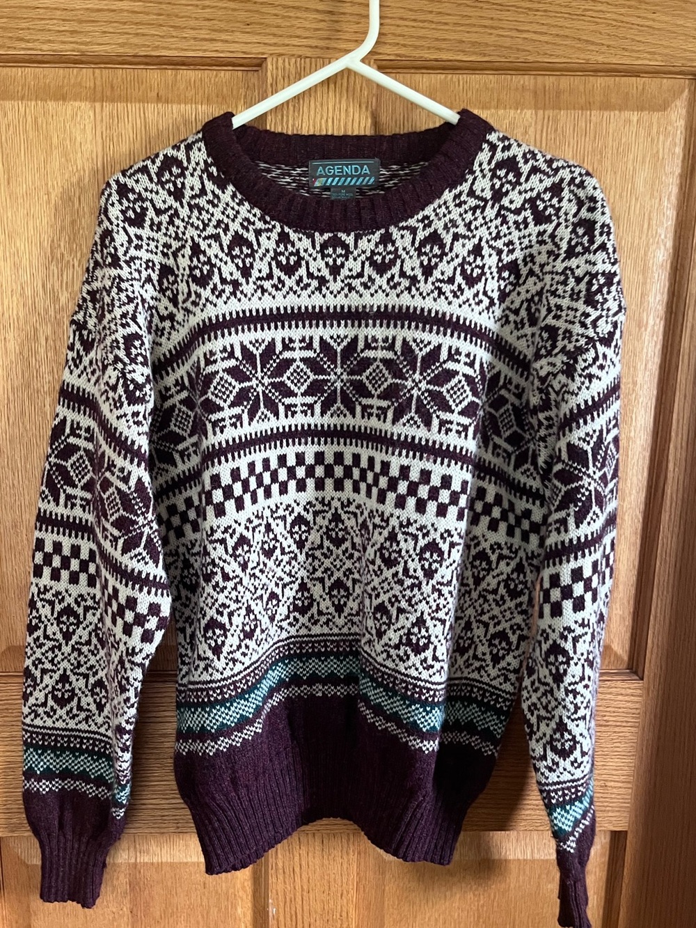 Agenda Women's wool Burgundy & Cream Fair Isle Crew Sweater